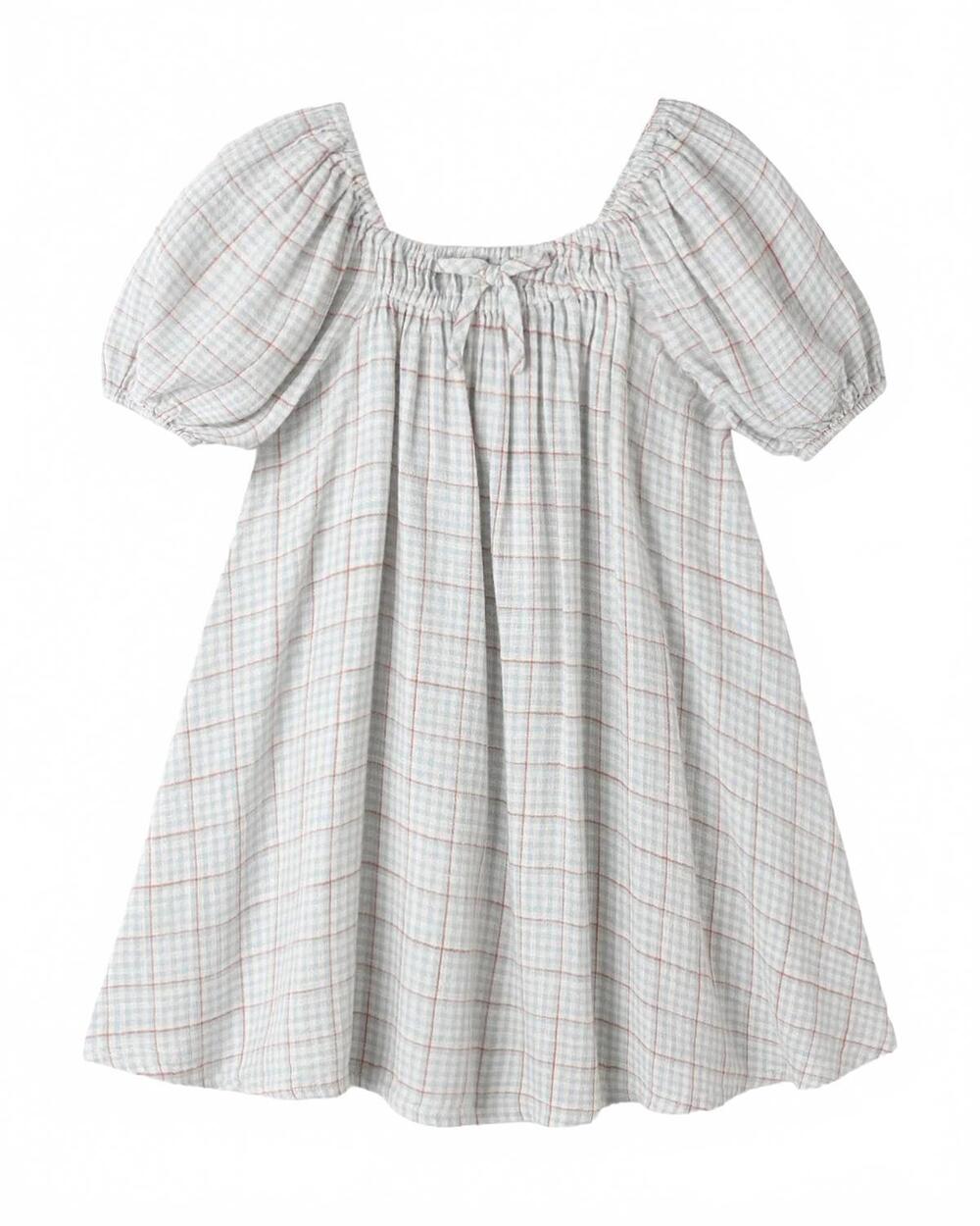 NEW RYLEE + CRU girl's sabrina mini dress in light blue plaid